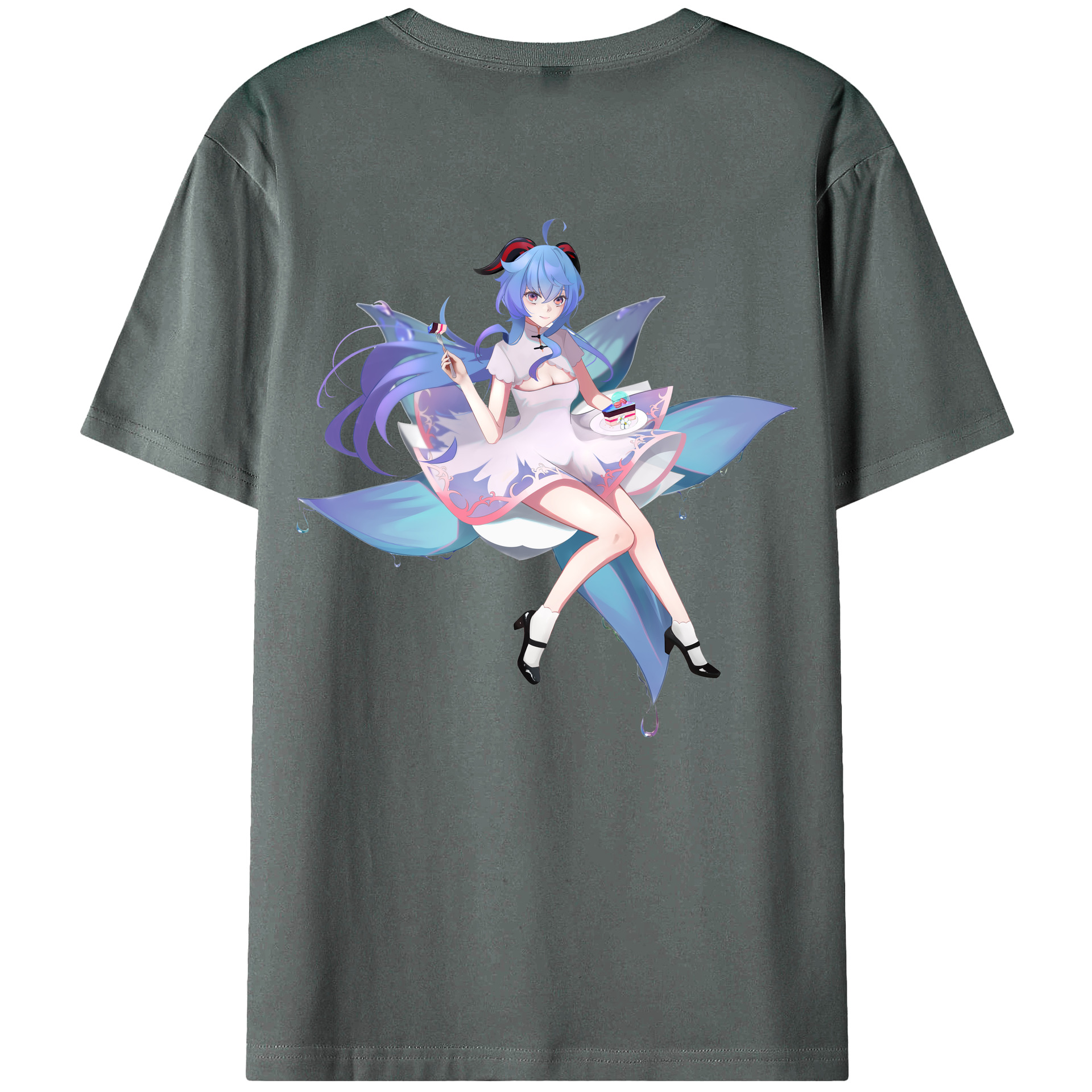 げんし神 甘雨 かんう genshin Ganyu 綿100％ メンズ半袖Tシャツ（バックプリント） 通気性